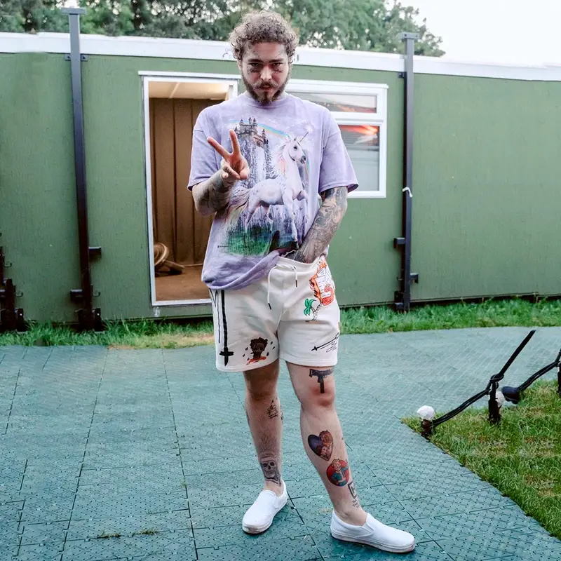Post Malone outfit in The Mountain, Christian Sex Club, and Vans, 2019