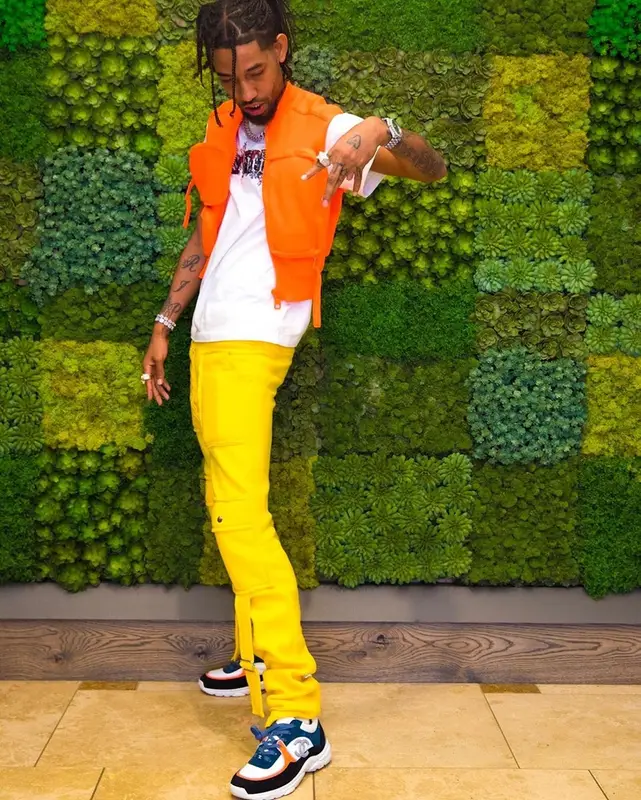 PnB Rock outfit in Louis Vuitton, Nyc Vibez, and Chanel, 2019