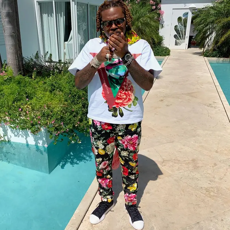 Gunna outfit in Undercover, Gucci, and Valentino, 2019