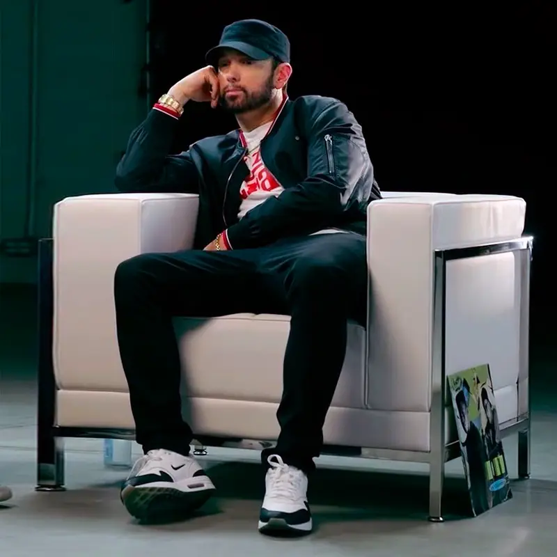 Eminem outfit in Dior, G-Unit, and Kangol, 2019