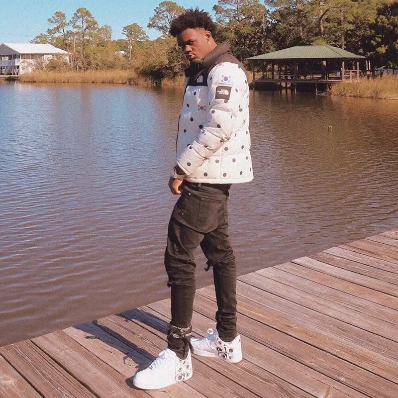 Ugly God outfit in The North Face, Balmain, and Nike, 2019