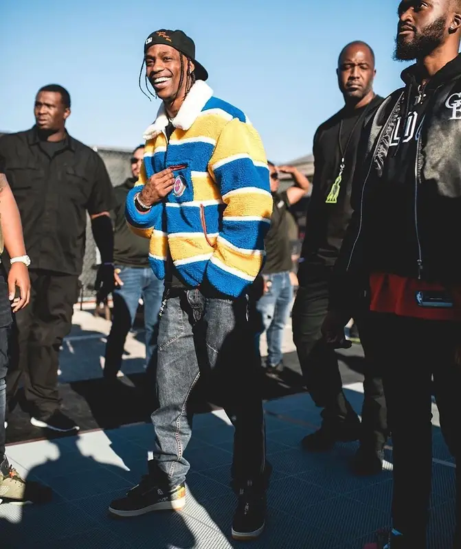 Travis Scott outfit in Marni, Travis Scott Merch, and New Era, 2019