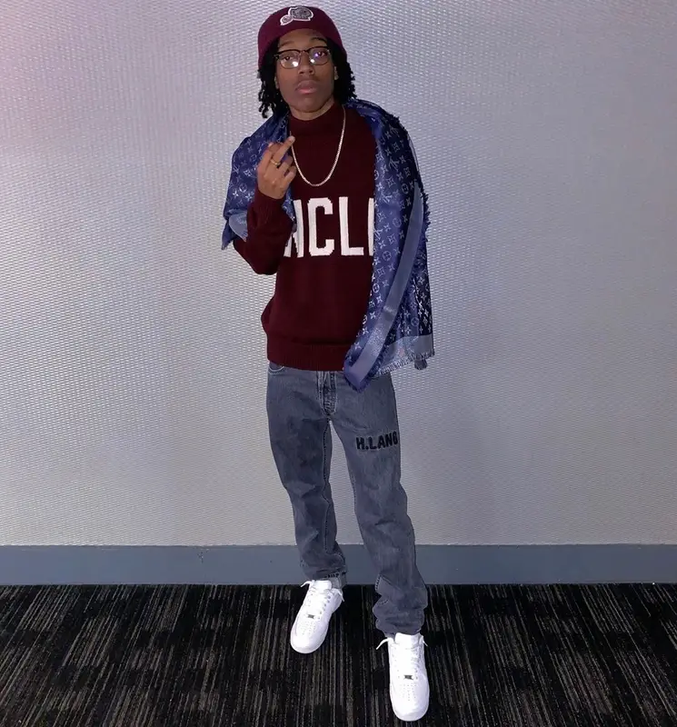 Lil Tecca outfit in Ray-Ban, Moncler, and Louis Vuitton, 2019