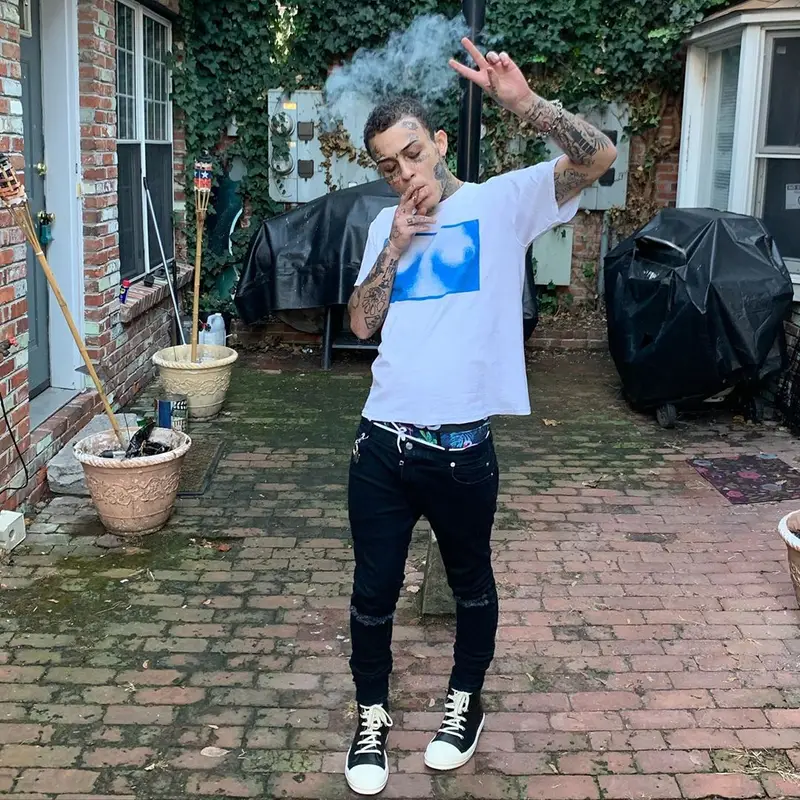 Lil Skies outfit in Seditionaries, Amiri, and PSD, 2019