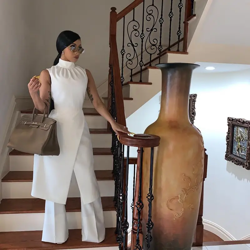 Cardi B outfit in Christian Siriano, Hermes, and Dior, 2019