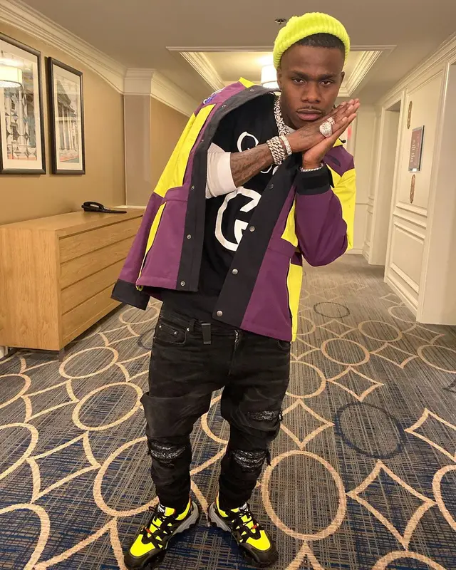 DaBaby outfit in Supreme, Gucci, and The North Face, 2019