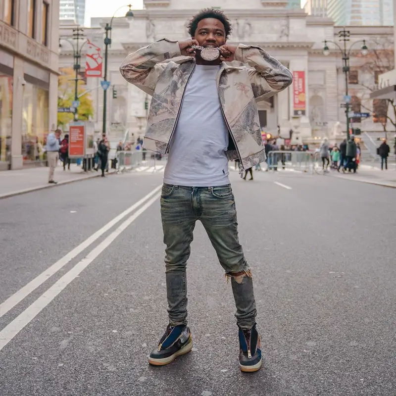 Roddy Ricch outfit in Rhude, Polo Ralph Lauren, and Amiri, 2020