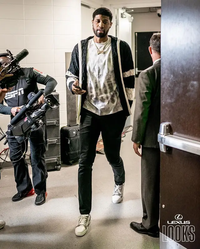 Paul George outfit in Ksubi, Saint Laurent, and Monfrere, 2020