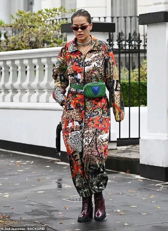 Rita Ora outfit in Vivienne Westwood, Escada, and Le Specs, 2020