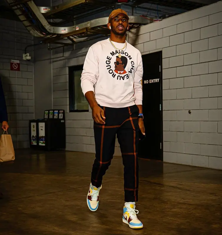 Chris Paul outfit in Maison Chateau, 3.1 Phillip Lim, and Nike, 2019