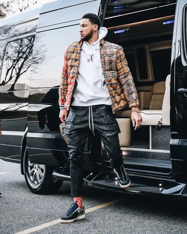 Ben Simmons outfit in Burberry, Rick Owens, and Nike, 2020