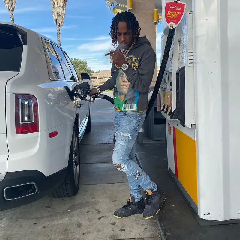 Rich The Kid outfit in Barriers, Amiri, and Levi’s, 2020