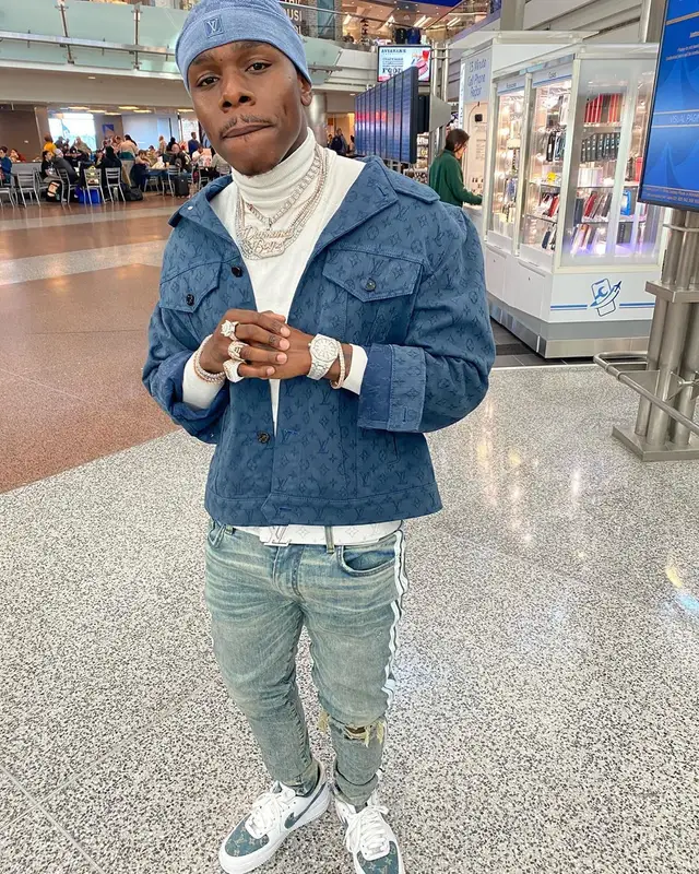 DaBaby outfit in Amiri, Louis Vuitton, and Nike, 2020