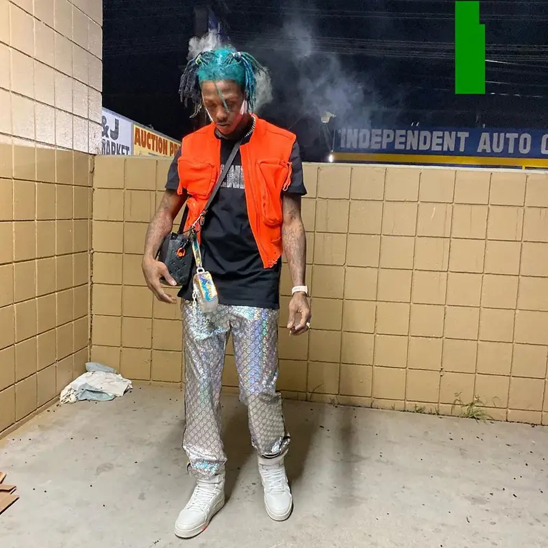 Famous Dex outfit in Vlone, Gucci, and Louis Vuitton, 2020