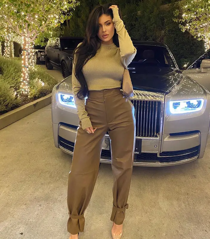 Kylie Jenner outfit in Bottega Veneta, Prada, and Christian Louboutin, 2020