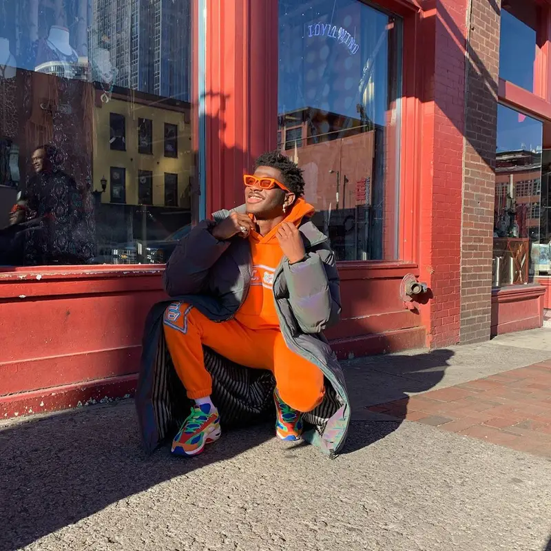 Lil Nas X outfit in Daily Paper, December 32, and Gentle Monster, 2020