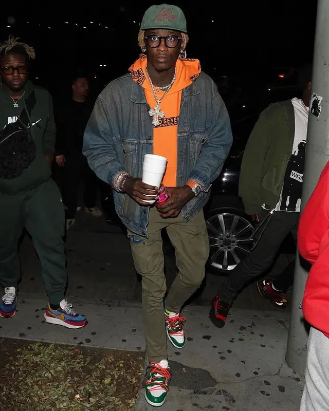 Young Thug outfit in Balenciaga, Infinite Archives, and Tom Ford, 2020