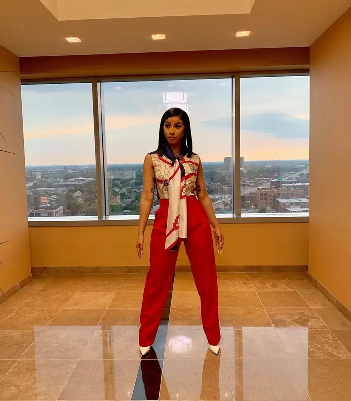 Cardi B outfit in Burberry and Christian Louboutin, 2020