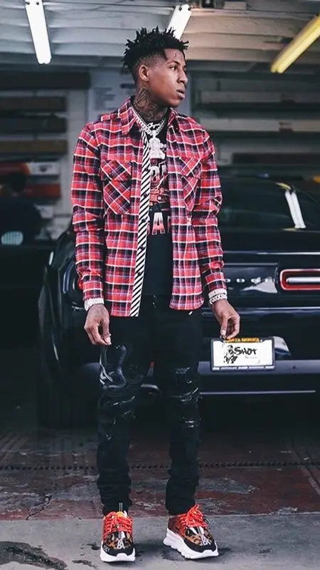 NBA YoungBoy outfit in Off-White, Amiri, and Versace, 2020