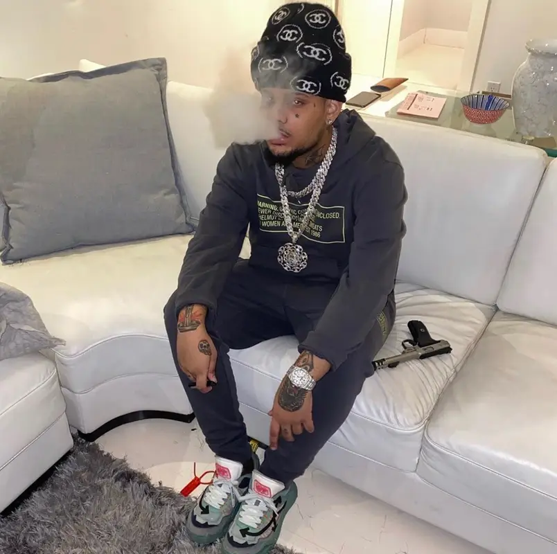 Smokepurpp outfit in Helmut Lang, Off-White, and Sporty, 2020