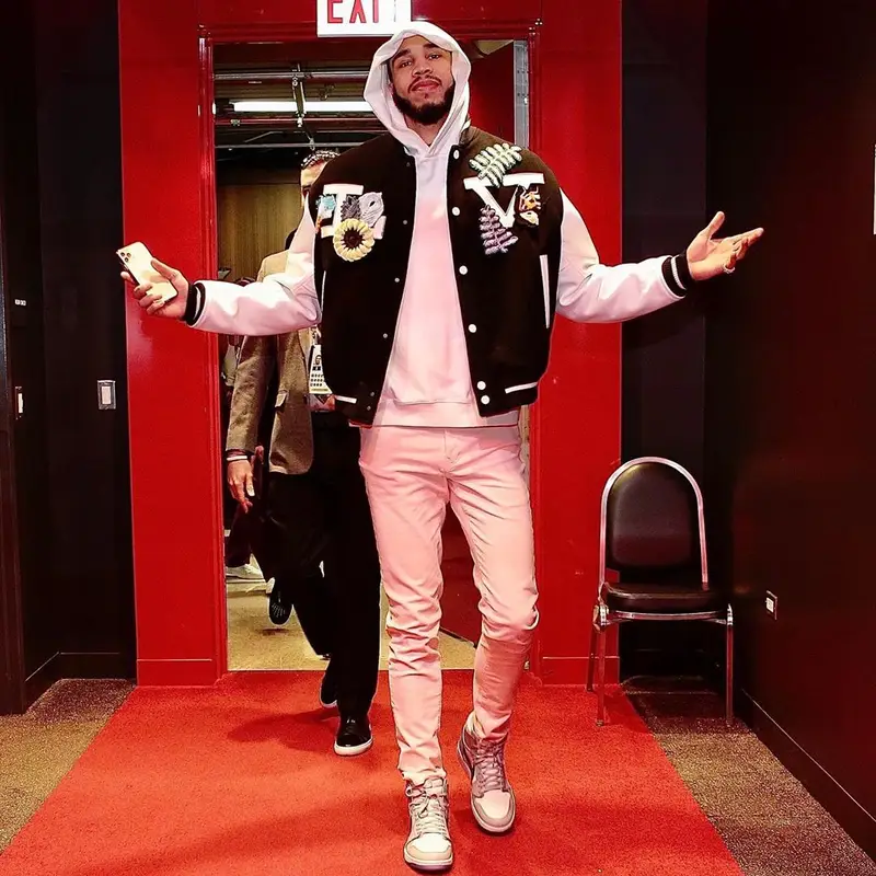 Jayson Tatum outfit in Louis Vuitton, Maison Margiela, and Amiri, 2020