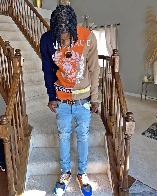 Polo G outfit in Versace, Amiri, and Gucci, 2020