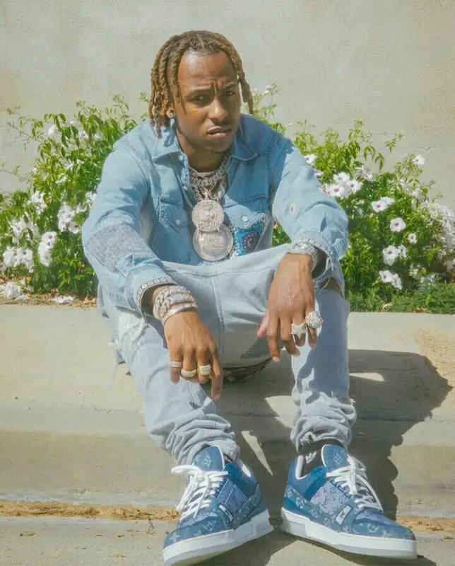 Rich The Kid outfit in Amiri, Purple Brand, and Gucci, 2020