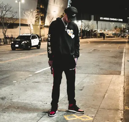 Shareef O'neal outfit in Sloan and Bennett, Palm Angels, and Kill the Hype, 2020