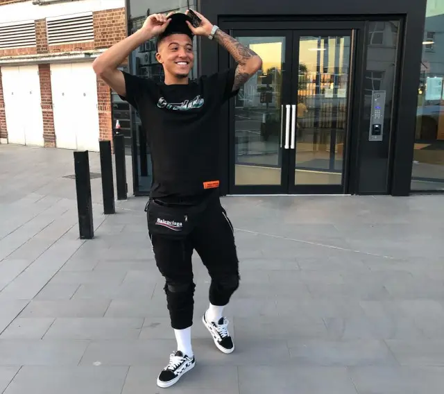 Jadon Sancho outfit in Heron Preston, Balenciaga, and Dsquared2, 2020