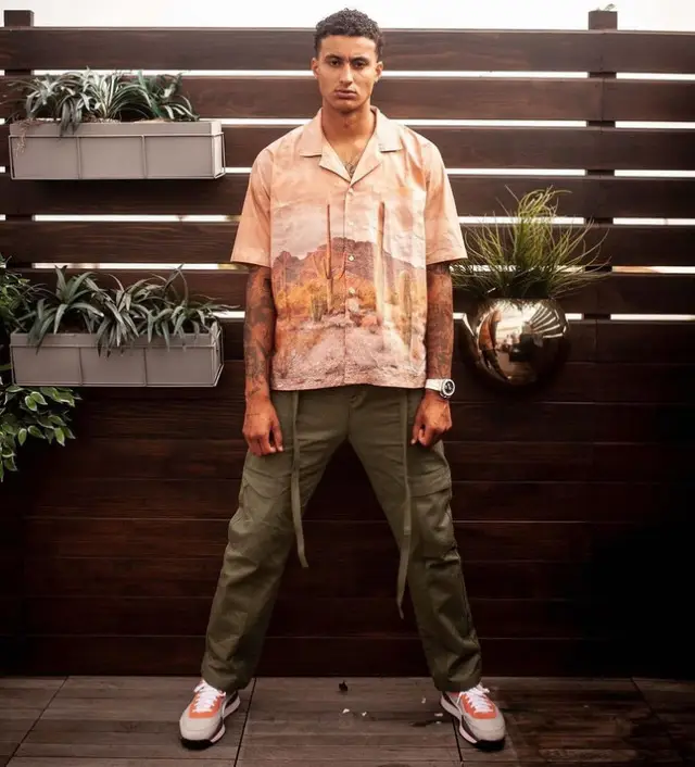Kyle Kuzma outfit in Rhude, Fear of God, and Puma, 2020
