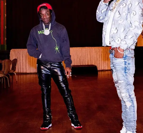 Lil Uzi Vert outfit in Young Thug Merch, Balmain, and Mitchell & Ness, 2020