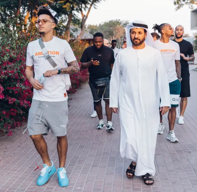 Jadon Sancho outfit in Fear of God, Dior, and KA-1, 2020