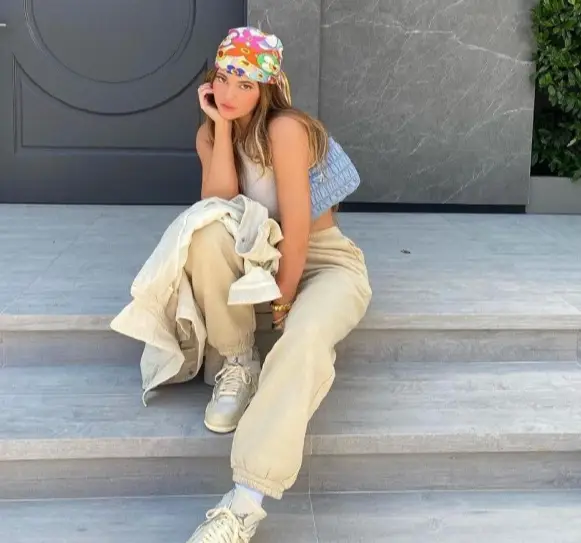 Kylie Jenner outfit in Atoir, Louis Vuitton, and Takashi Murakami, 2020