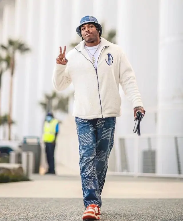 Jalen Ramsey outfit in Chandra Ferrer, Louis Vuitton, and Nigo, 2020