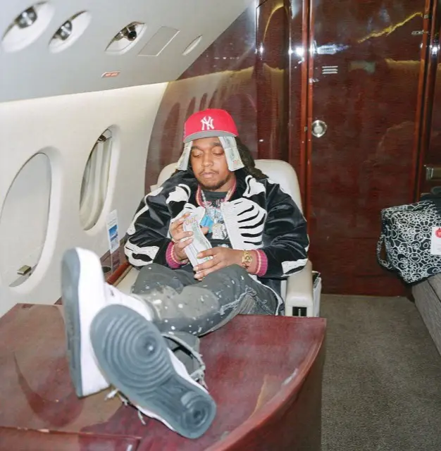 Takeoff outfit in Kapital, Nike, and New Era, 2020
