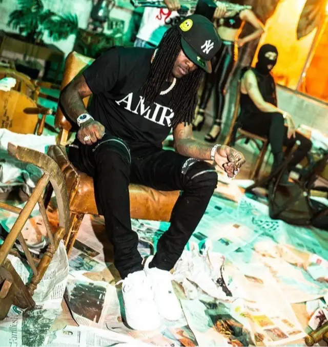 Chief Keef outfit in Amiri, I Never Heard of You, and Nike, 2020