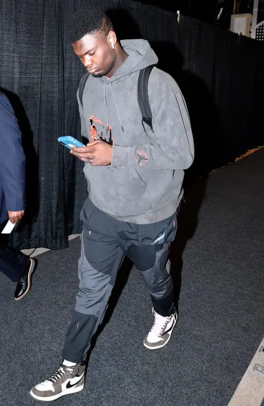 Zion Williamson outfit in Travis Scott Merch, Nike, and Jordan, 2020
