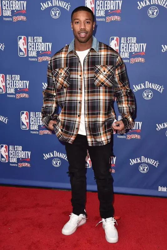 Michael B. Jordan outfit in Fear of God, Nike, and Off-White, 2020