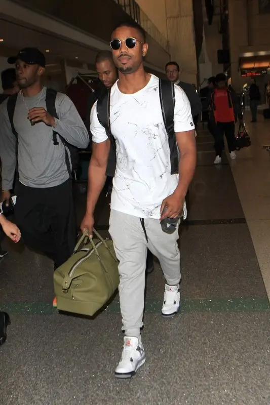 Michael B. Jordan outfit in Zanerobe, Jordan, and Ray-Ban, 2020