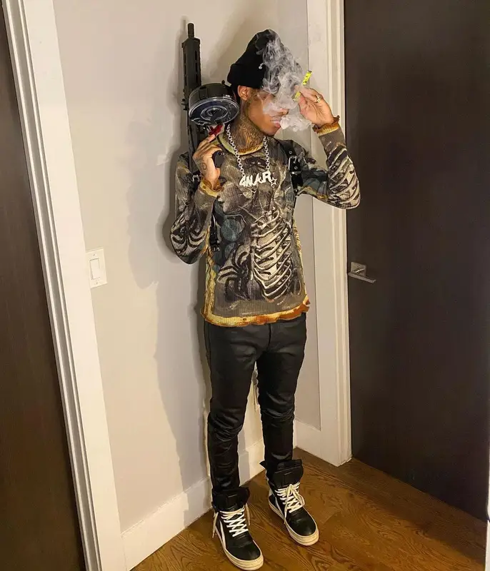 Lil Gnar outfit in Jean Paul Gaultier, Rick Owens, and Alyx, 2020