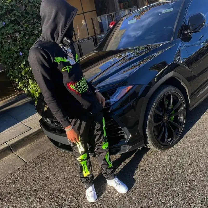G Herbo outfit in Le Wuz Studios, Nike, and Evil Hearts Club, 2021