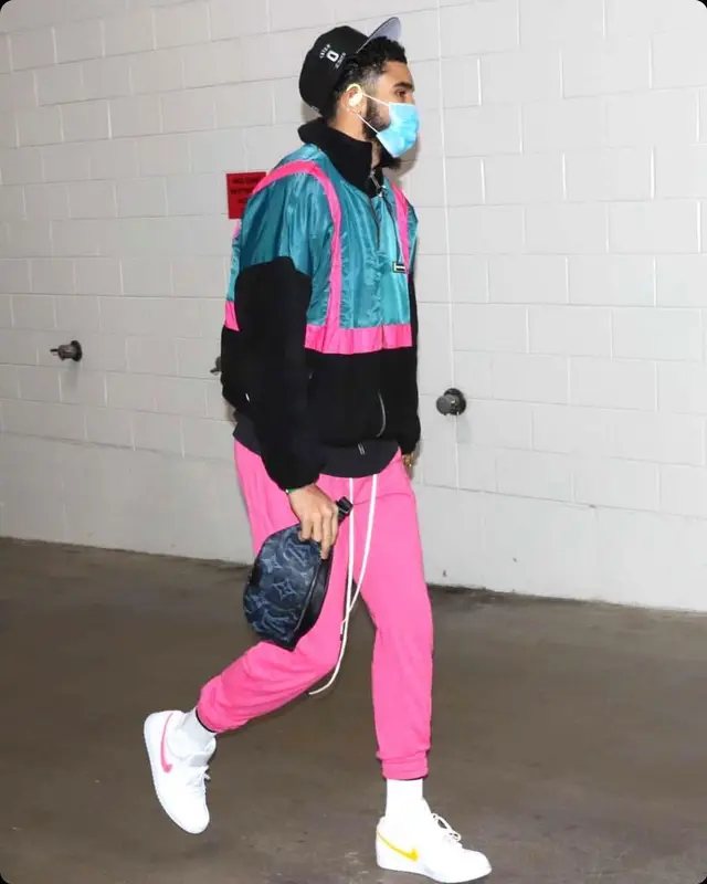 Jayson Tatum outfit in Daniel Patrick, Nike, and Louis Vuitton, 2021