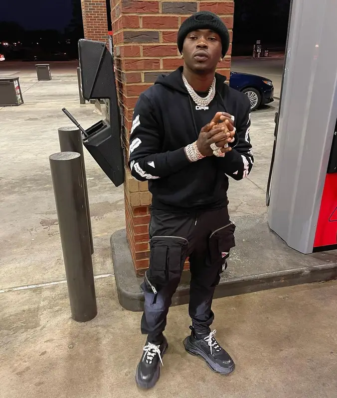 Bankroll Freddie outfit in Polo Ralph Lauren, Off-White, and Balenciaga, 2021