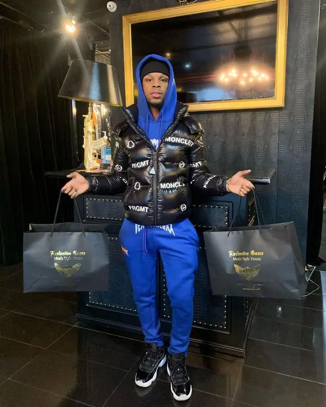 Toosii outfit in Moncler, Jordan, and Fragment, 2021