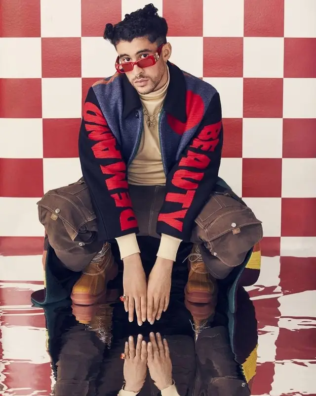 Bad Bunny outfit in Walter van Beirendonck, Undercover, and Balenciaga, 2021