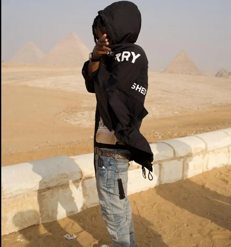 Polo G outfit in Burberry and Amiri, 2021