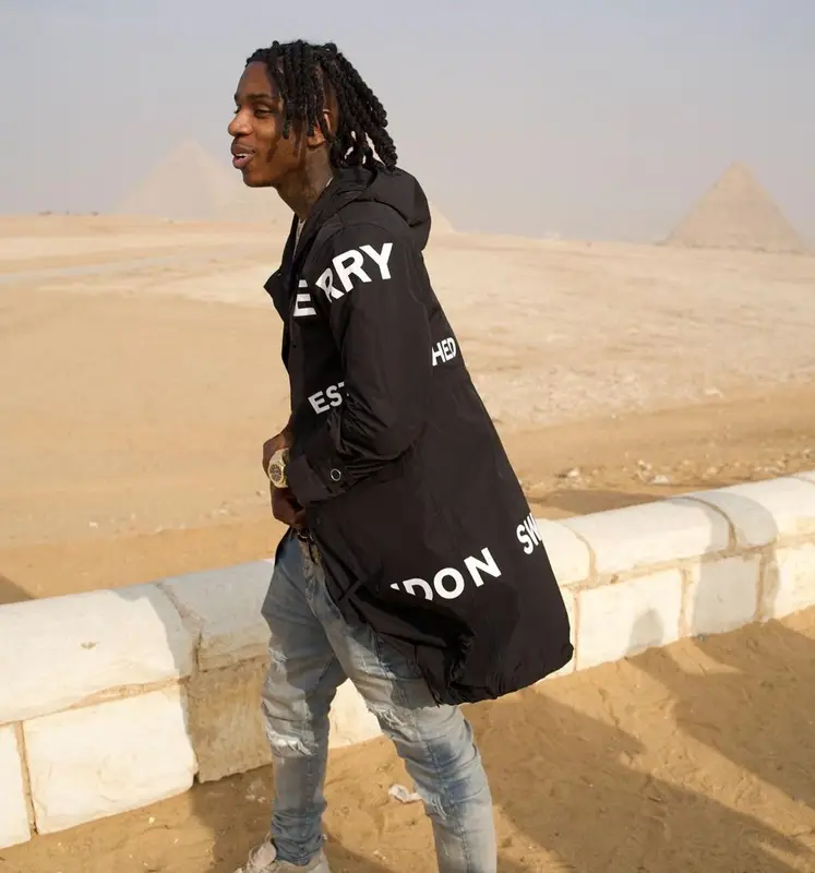 Polo G outfit in Burberry and Amiri, 2021