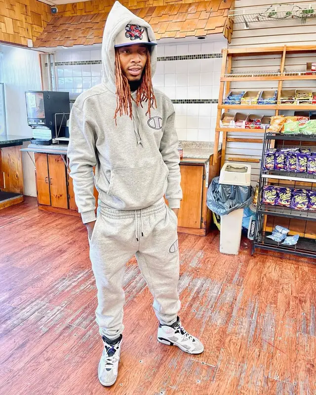 Fetty Wap outfit in Champion, Jordan, and New Era, 2021