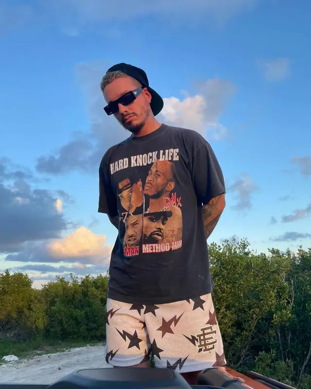 J Balvin outfit in Vintage, Louis Vuitton, and Nigo, 2021