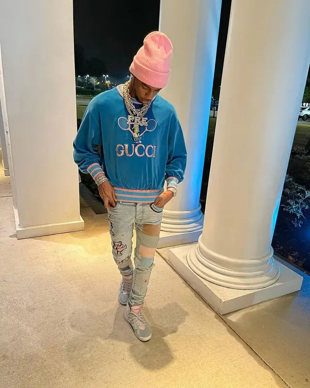 Key Glock outfit in Gucci, Amiri, and Jordan, 2021